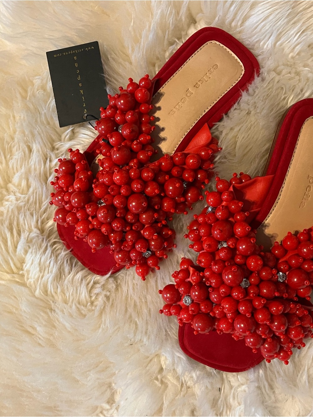 Chiara Peonia Red Beaded Slide Sandals